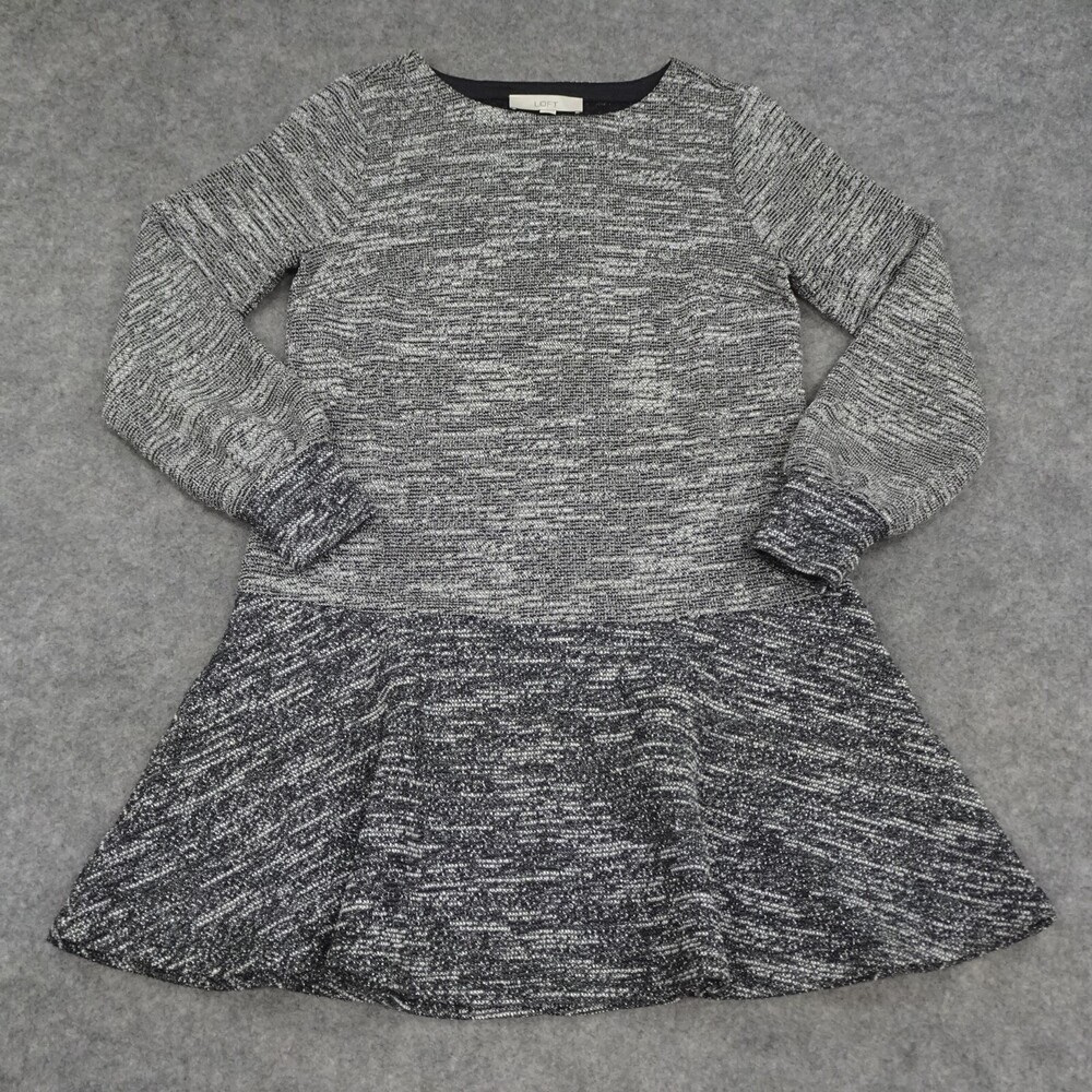 Ann Taylor Loft Dress Womens Small S Black Long Sleeve Midi Career Party
